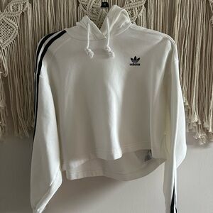 Cropped adidas  White Hoodie with Black Stripes